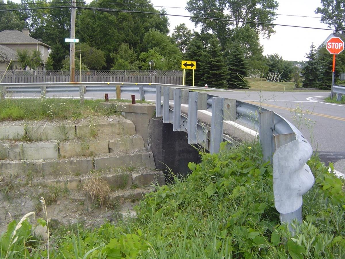 The completed Riegelsberger Road bridge in the city of Avon showing tie-in to the existing stone-block wall. 
