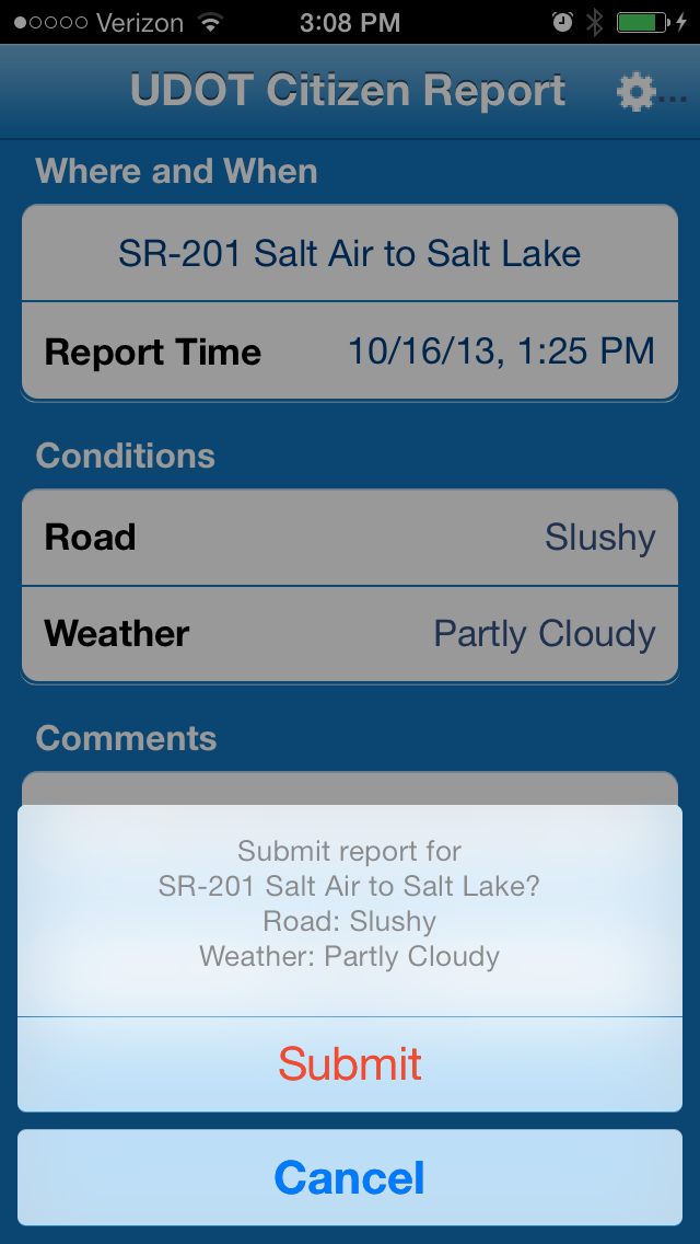 The Citizen Reporter app allows drivers and road workers to inform UDOT of roads conditions in real time.