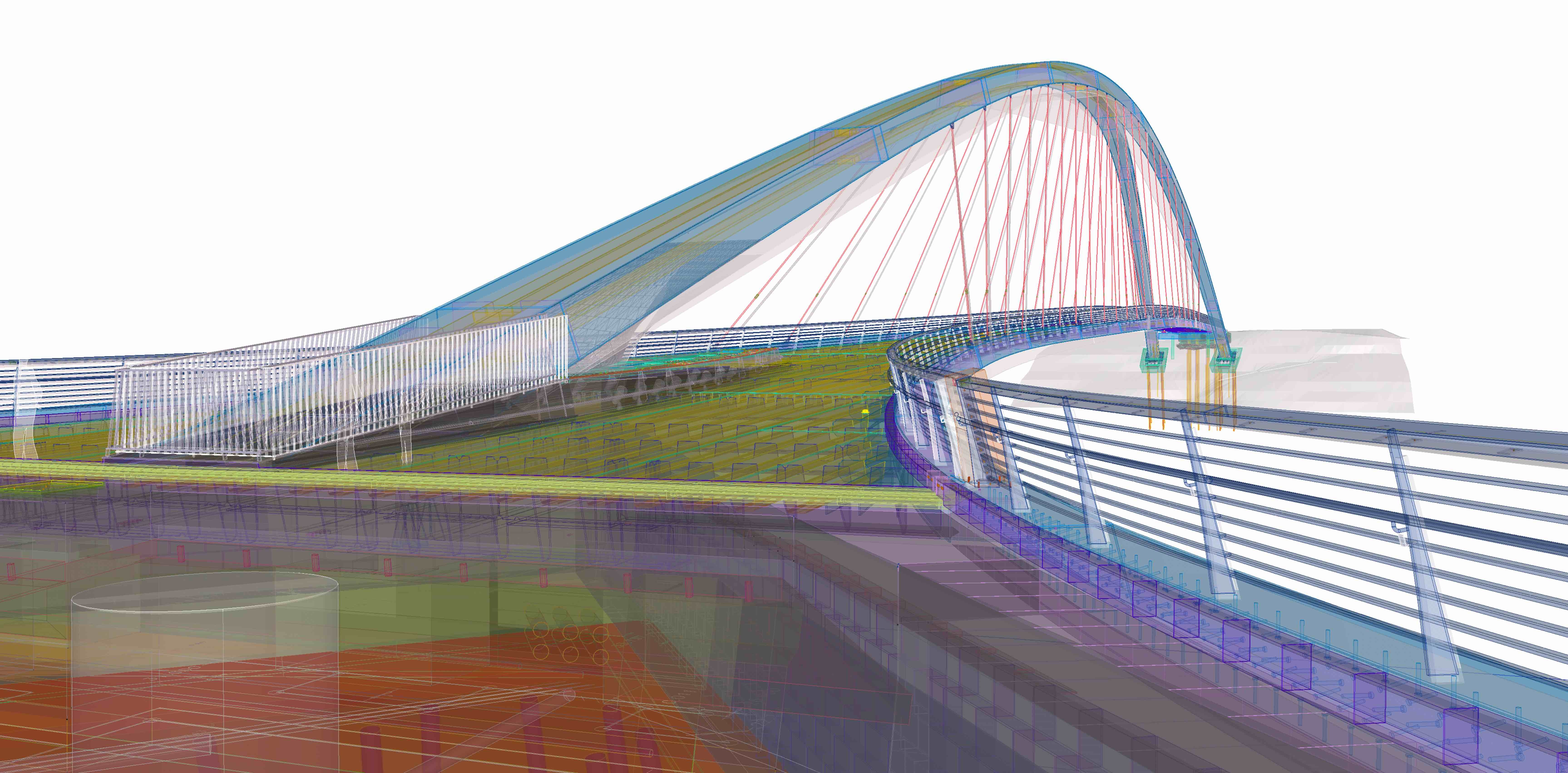 3D rendered model in Tekla Structures of Grandfathers Bridge in Helsinki, Finland.