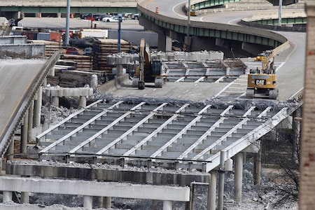 Demolition of the old structures in advance of the full interchange shutdown.