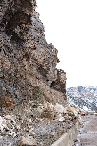 large rockslide fell onto I-70 in Glenwood Canyon in Colorado
